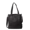 Minimalist black canvas tote bag with adjustable shoulder strap and metal buckle pocket - Dark Brown
