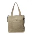 Beige large capacity canvas tote bag with adjustable shoulder strap and side zipper - Khaki