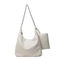Chic cream white hobo bag with silver chain strap and matching mini pouch accessory - Large / White