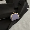 Mini lavender litchi pattern leather coin purse with vintage gold metal clasp - Purple