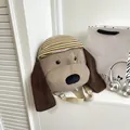 Süßer gestreifter Cord-Rucksack in Hundeform mit Strickmütze für den Alltag - Khaki