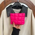 Handheld vibrant pink quilted puffy clutch bag with gold zipper for stylish storage - Rose Red