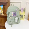 Hellgrüner Harajuku-Studentenrucksack aus Oxford-Stoff mit süßen Accessoires und Anhänger - Grün