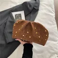 Fashionable brown leopard print pleated clutch bag with gold rivets and cloud shape - Brown