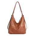 Bolso hobo minimalista en cuero sintético marrón caramelo para un estilo cotidiano - Marrón Sin Colgante