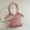 Conjunto de bolso transparente de PVC con estampado de cerezas y neceser rosa - Rosa