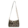 Fashionable leopard print shoulder bag with glossy finish and chain detail strap - Leopard Khaki