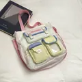 Sac bandoulière scolaire multicolore beige, rose et jaune avec sangle large - Rose