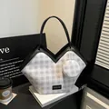 Grand sac cabas chic à carreaux avec coupe en V pour la mode automne-hiver élégante - Gris