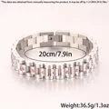 Macro d'un bracelet type montre en argent avec strass roses, poids 36,5g et longueur 20cm - Style à Maillons Complets / Bracelet de Montre Argent Strass Rose