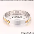 Detalle de pulsera bicolor de acero con gemas rosas y barra plana de metal para grabar - Pulsera Correa Reloj Bicolor Placa ID Diamantes Rosa