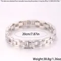 Vue détaillée du bracelet gourmette de 20 cm en acier inoxydable avec dimensions et poids - Chaîne de bracelet de montre / Argent
