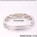 Vue détaillée d'un bracelet réglable en acier de 21cm avec mesures de largeur et de poids - Chaîne Plaque Courbée Bracelet de Montre / Argent