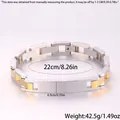 Détails du bracelet homme bicolore en acier inoxydable avec dimensions 22cm et 0,9cm - Chaîne Creuse Plaque Courbée Bracelet de Montre / Bicolore (Or & Argent)