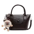 Bolso cubo marrón oscuro de cuero sintético con colgante de oso y correa ajustable - Estilo Bolso de Mano Bandolera / café