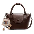 Bolso bombonera retro de cuero PU marrón con asas dobles y lindo colgante de peluche - Estilo Bolso de Mano Bandolera / Marrón