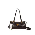 Borsa sottobraccio retrò in pelle marrone lucida con placca a triangolo dorata e spallacci - Taglia unica / caffè