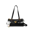 Elegante borsa a mano in ecopelle nera con dettagli dorati e placca triangolare - Taglia unica / Nero