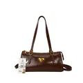 Borsa a mano rettangolare in pelle verniciata marrone scuro con dettagli dorati - Taglia unica / Marrone