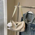 White corduroy crossbody dumpling bag variant featuring a cute plush cloud keychain - White With Cloud Pendant