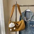Ginger yellow corduroy crossbody bag with cute cloud pendant and adjustable strap - Brown With Cloud Pendant