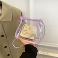 Chic purple transparent PVC crossbody jelly bag with removable cotton drawstring inner pouch - Purple