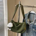 Green corduroy dumpling crossbody bag with cute cloud plush charm for casual daily use - Green With Cloud Pendant