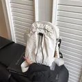 Sac à bandoulière pour téléphone en nylon blanc crème avec poche avant à cordon - Blanc