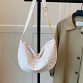 Orange and white gingham crossbody bag featuring cute cartoon bear embroidery - No Pendant / Beige