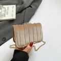 Elegant champagne gold velvet crossbody bag with chain strap and quilted texture - Khaki