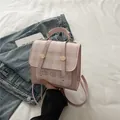 Pink checkered mini backpack for women featuring cute bear illustration and top handle - Pink (No Charm)