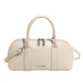 Bolso Boston minimalista en blanco crema con herrajes plateados y correa ajustable - Beige Sin Colgante
