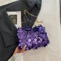 Borsa a tracolla con paillettes viola e catena dorata, design elegante da donna - Viola