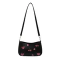 Sac à bandoulière chic en PU noir avec imprimés cerises vintage et boucles dorées - Noir