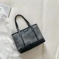 Minimalist deep gray matte tote bag with black leather straps and fashion label - Black