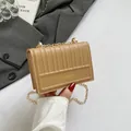 Kleine gesteppte Umhängetasche in Khaki mit Goldkette für Damen im modischen Design - Khaki PU (7235)