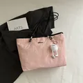 Pink large tote bag with pleated texture and plush toy charm for casual commuting - Pink With Pendant