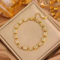 Gold plated stainless steel tennis bracelet featuring rectangular clear zircon stones - Gold Rectangle White Zirconia Bracelet