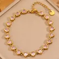 Pink heart-shaped gemstone bracelet with gold-plated stainless steel lobster clasp and chain - Pink Heart Full Rhinestone