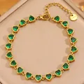 Elegant 18k gold plated stainless steel heart-shaped green emerald bracelet with extension chain - Green Heart Full Rhinestone