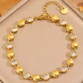 18K gold plated stainless steel bracelet with sparkling clover design and lobster clasp - Round White Zirconia