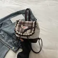 Mini-Rucksack im Ballett-Stil mit Karomuster, Kirschschleife und Sternen in Braun-Weiß - Braun