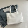 Minimalist white nylon tote bag in medium size with satin finish for daily commute - White