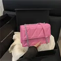 Pink quilted leather crossbody bag with silver chain strap in an elegant gift box - Pink