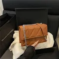 Vintage brown quilted crossbody bag with silver chain strap in a premium gift box - Brown
