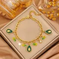 Gold-plated stainless steel bracelet featuring green avocado pendants and colorful beads - Gold Green Avocado Theme Drip Oil Bracelet