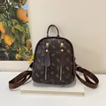 Mini brown leather backpack with cartoon bear patterns and adjustable straps - Brown