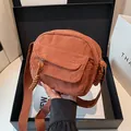 Orange brown corduroy crossbody bag in a gift box with stylish woven zipper detail - Brown