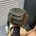Green corduroy crossbody square bag with woven zipper pull and front flap pocket - Green