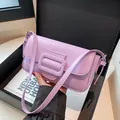 Chic lavender purple baguette shoulder bag with large square buckle and thin strap - Purple